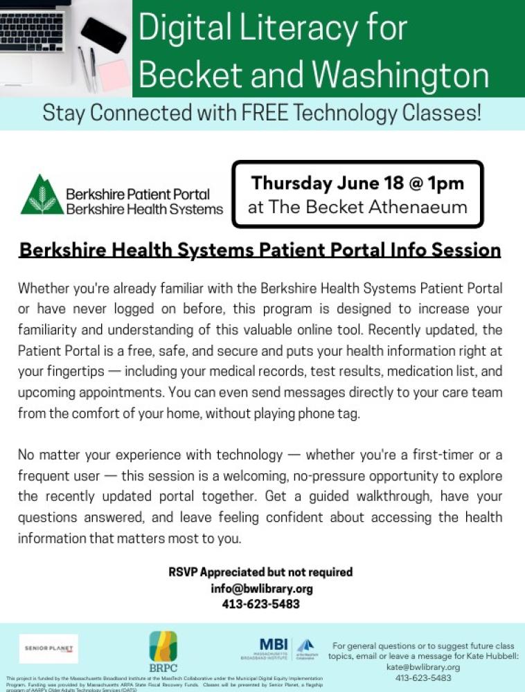 Flyer Berkshire Health System Portal Info Session