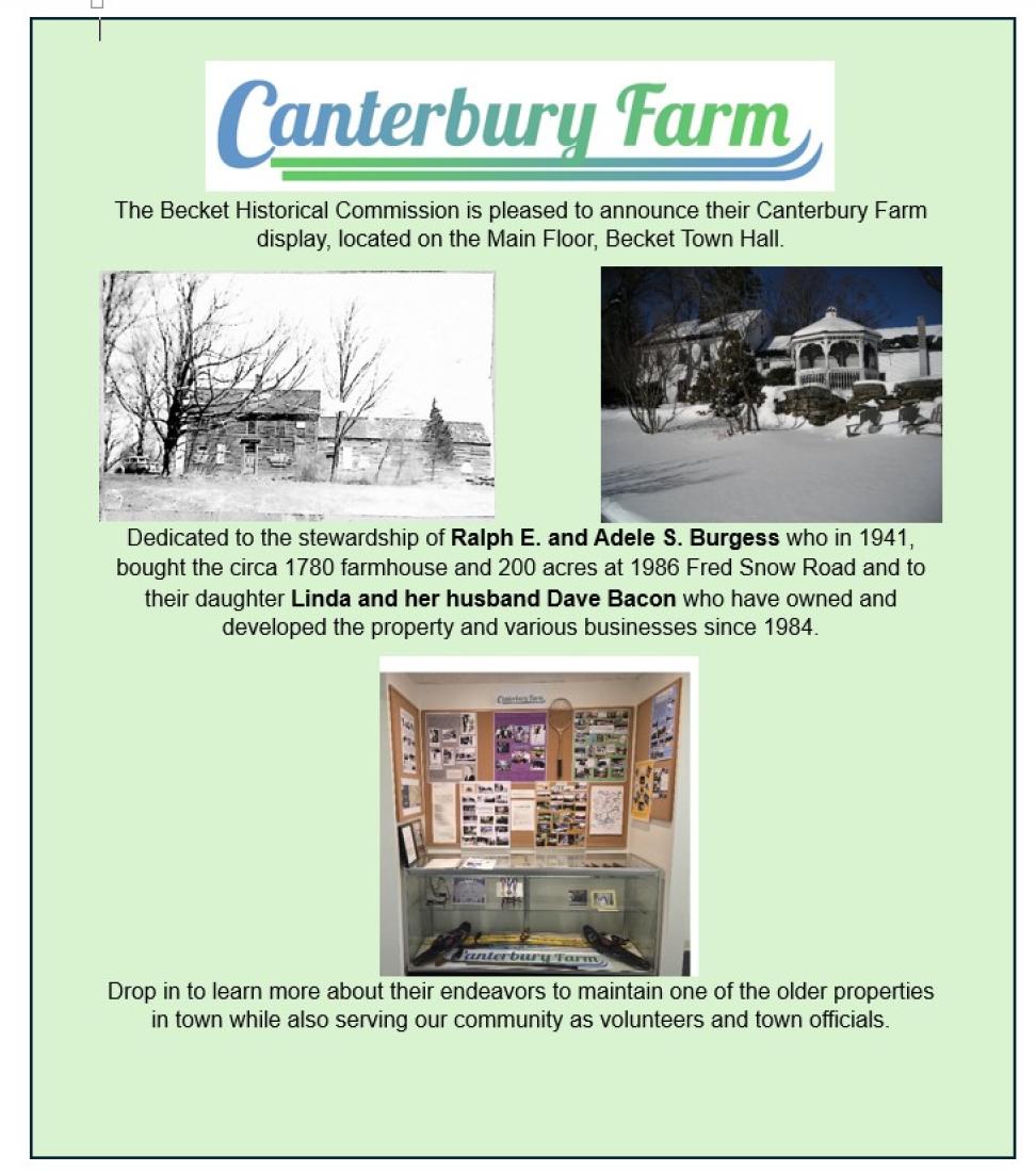 Canterbury Farm display at Town Hall flyer