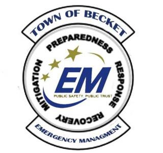 Town of Becket Emergency Management Emblem - Preparedness, Response, Recovery, Mitigation Public Safety, Public Trust